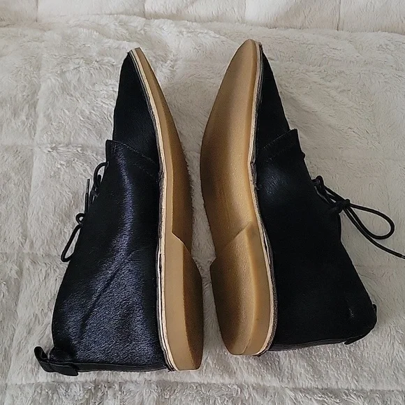 Zara Flat Leather Ankle Boots cow Furskin Size 41 Poited Toes Lace-up - Picture 9 of 10